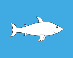 Obraz premium Baby shark outline vector illustration. Simple cartoon ocean fish character on blue background.