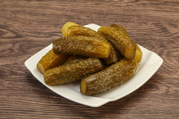 Pickled cucumbers in the plate