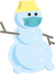 Snowman in a medical mask isolated on a white background. Flat infographics. Vector illustration.