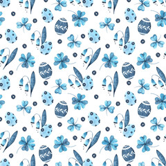 seamless watercolor pattern with easter eggs and flowers

