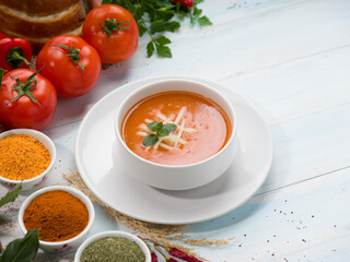 Tasty tomato soup made of fresh tomatoes