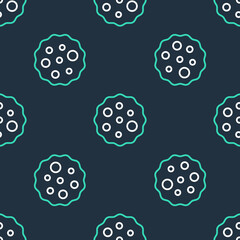 Line Cookie or biscuit with chocolate icon isolated seamless pattern on black background. Vector.