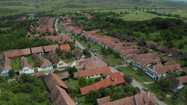 4K Aerial view of Viscri village from Transylvania