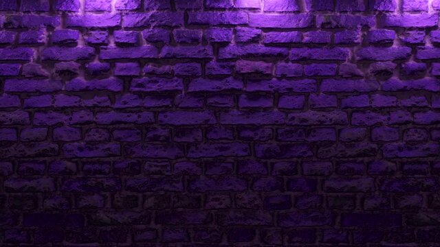 Empty brick wall with neon light, copy space. Light effect on a brick wall background. Modern light spectrum. Empty background. Seamless loop 3d render.