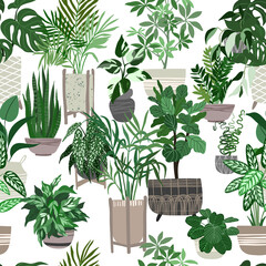 Urban jungle concept, seamless pattern house plant