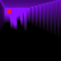 patterns shapes and abstract 3D designs of stylized cityscape urban skyline silhouetted against purple light