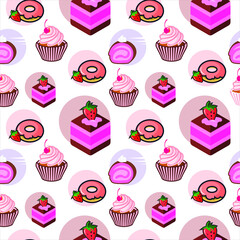 Cartoon sweet bakery seamless pattern dessert foods modern and fun background template idea