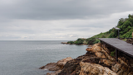 Sea and mountains in rainy season Day without sunshine.