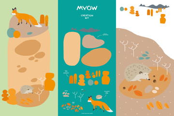 MYOW make your own world - creation kit - fantastic background elements and cute animals for vector illustration