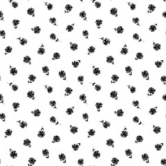 Naadloos bloemen vectorpatroon met kamille of madeliefjetakken. Hand getekende zwarte verf illustratie met abstract bloemenmotief. Grafisch hand getekend botanisch penseelstreekpatroon. Bladeren en bloemen.