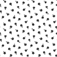 Foto op Plexiglas Kleine bloemen Naadloos bloemen vectorpatroon met kamille of madeliefjetakken. Hand getekende zwarte verf illustratie met abstract bloemenmotief. Grafisch hand getekend botanisch penseelstreekpatroon. Bladeren en bloemen.
