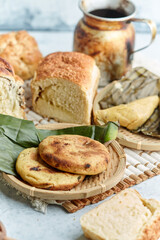 Typical Venezuelan or Colombian meal, with arepas campesinas, cheese