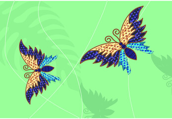Drawing of leaves and butterfly art with simple shapes. Abstract Art Designs for prints, covers, wallpapers, Minimalist and natural wall art. Vector illustration