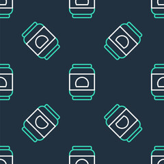 Line Beer can icon isolated seamless pattern on black background. Vector.