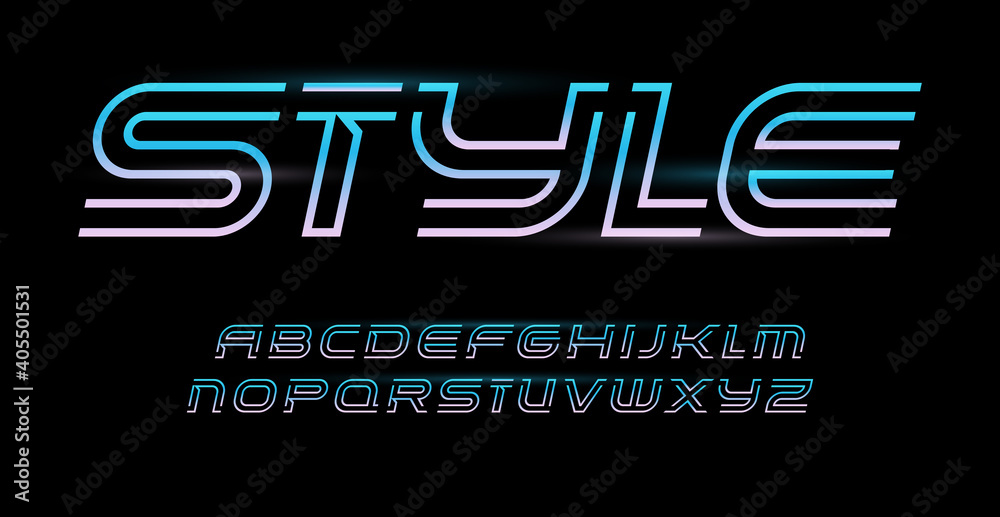 Fototapete linear alphabet, border style letters. outline stripe font, contour line type for modern futuristic 