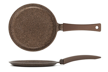 Brown frying pan with non-stick, isolated on white background