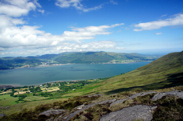 Naklejka na ściany i meble Landscapes of Ireland. Carlingford Lough. view from the mountains of the Cooley Peninsula.