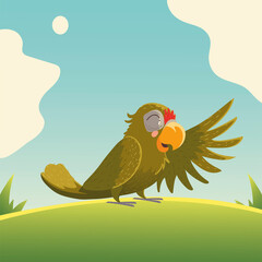 parrot bird tropical cartoon animal in the grass