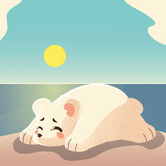 polar bear sleeping in ice cartoon animal
