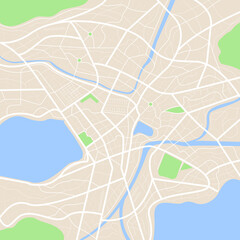 Clean top view of the day time city map with street and river