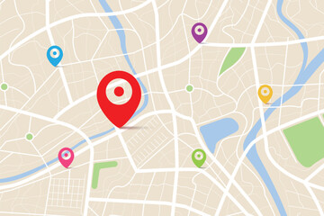 3D top view of a map with destination location point 011