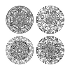 Set of Outline Mandala decorative round ornament, hand drawn style - vector oriental ornament