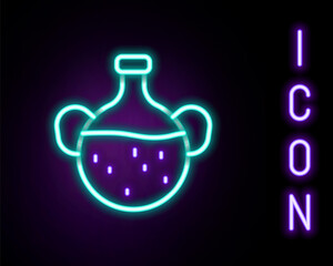 Glowing neon line Essential oil bottle icon isolated on black background. Organic aromatherapy essence. Skin care serum glass drop package. Colorful outline concept. Vector.