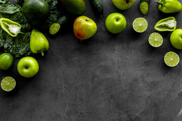 Frame of vegetarian food - green vegetables: cucumbers, broccoli, avocado