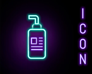 Glowing neon line Cream or lotion cosmetic tube icon isolated on black background. Body care products for woman. Colorful outline concept. Vector.