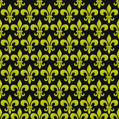 Vector seamless pattern with Fleur de Lis on black color; Mardi Gras background for wrapping paper, greeting cards, invitations, posters, banners. - 405503998