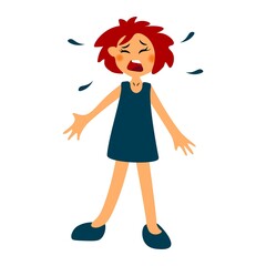 Vector illustration of a very angry girl screaming aggressive children. Vector isolated illustration on white background.