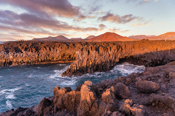 Fototapeta na wymiar Los Hervideros volcanic landscape by the ocean, Lanzarote, Canaries