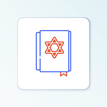 recommend clip art: Line Jewish torah book icon isolated on white background. Pentateuch of Moses. On the cover of the Bible is the image of the Star of David. Colorful outline concept. Vector.