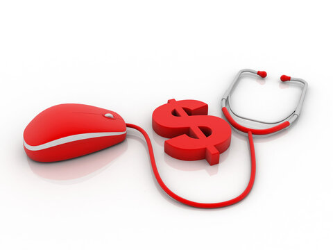 3d rendering usd Dollar symbol with stethoscope connected mouse
