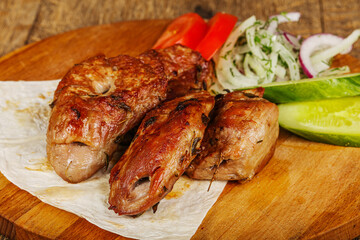 Pork kebab - Sashlik bbq seved vegetables