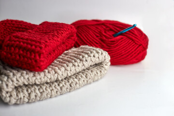 Handmade, DIY concept. Knitting with crochet