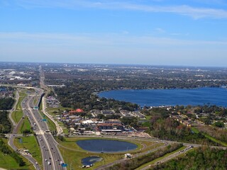 North America, United States, Florida, Orange County, aerial view of the greater Orlando area