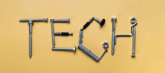 word Tech with copy space, bolt. Industrial banner