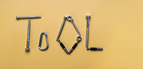 word Tool with copy space, bolt. Industrial banner
