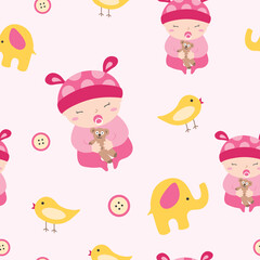 Cute Baby Girl Seamless Pattern Background.
