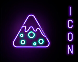 Glowing neon line Nachos icon isolated on black background. Tortilla chips or nachos tortillas. Traditional mexican fast food. Colorful outline concept. Vector.