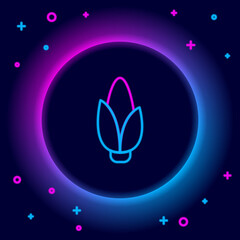 Glowing neon line Corn icon isolated on black background. Colorful outline concept. Vector.