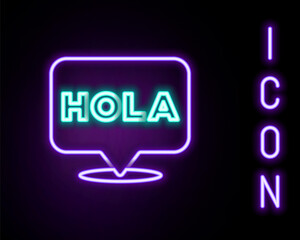 Glowing neon line Hola icon isolated on black background. Colorful outline concept. Vector. © vector_v