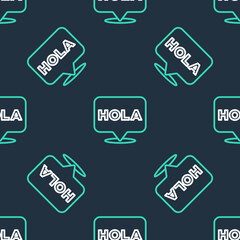Line Hola icon isolated seamless pattern on black background. Vector. © vector_v