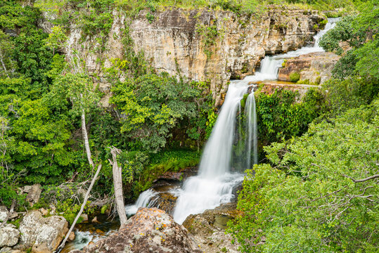 Beautiful Waterfall somewhere in Chapada dos Veadeiros, Goais, Brazil 