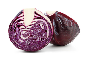 Fototapeta premium Red cabbage cut isolated on white background with clipping path