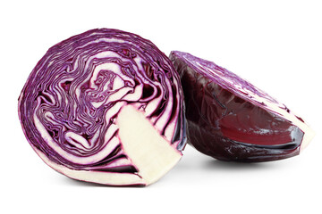 Cut fresh red cabbages on white isolated  background