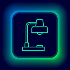 Fototapeta premium Glowing neon line Table lamp icon isolated on black background. Desk lamp. Colorful outline concept. Vector.