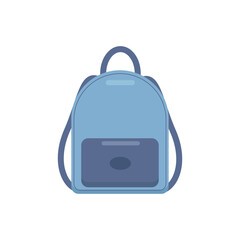 Stylish women's backpack bag in blue color, isolated on a white background. Blue backpack with one pocket, cartoon style. Flat style. Vector illustration