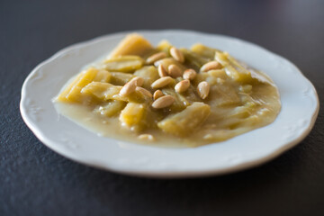 Homemade delicious thistle with almonds, typical Christmas dish